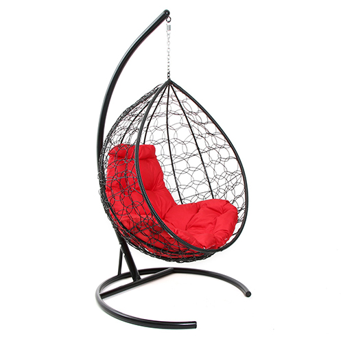 Кресло подвесное Кокон (красная подушка,бел ротанг до 150кг)