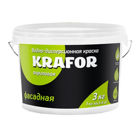 Краска В/Д фасадная 3кг KRAFOR (салат.этик.)
