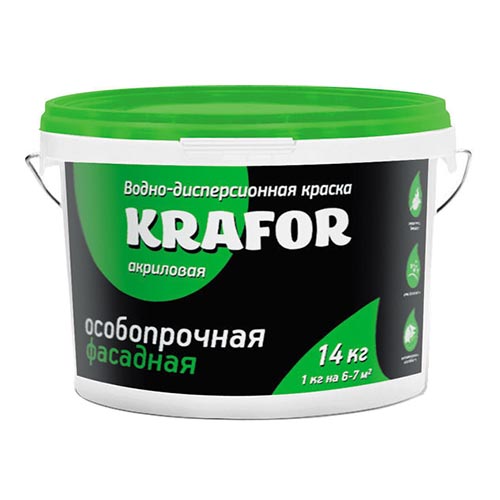 Краска В/Д фасадная особопрочная 3кг KRAFOR (зелен. этик.)