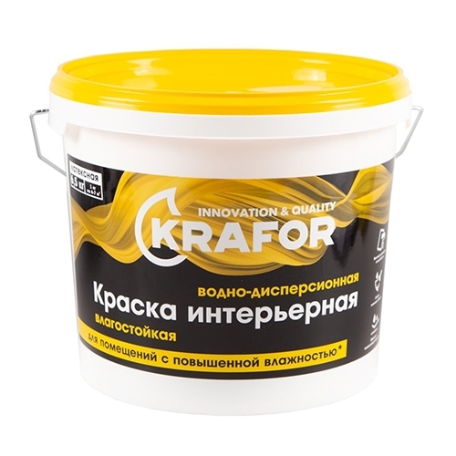 Краска В/Д латексная интер. влагостойк.1,5кг KRAFOR (желтая)