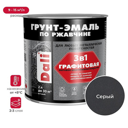 Грунт-Эмаль по ржавчине 3в1 графитовая серая 0,75л DALI