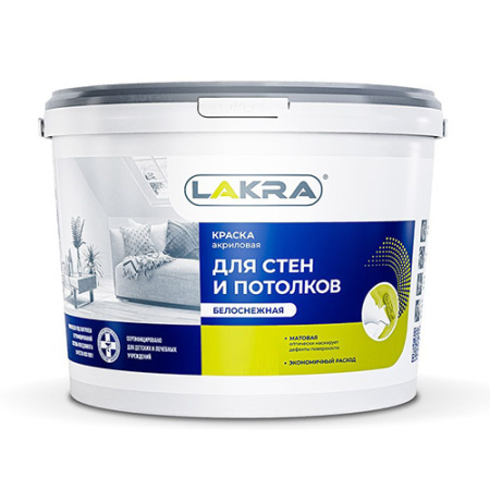 Краска акрил. д/стен и потолков белоснеж. 6,5кг ЛАКРА