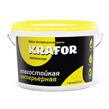 Краска В/Д латексная интер. влагостойк.желтая 3кг KRAFOR