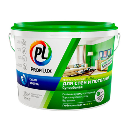 Краска акрил. для стен и потолков PL-04A Profilux супербел. 3кг