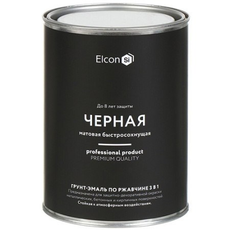 Грунт-Эмаль по ржавчине 3в1 матовая черная 0,8л ELCON 