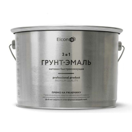 Грунт-Эмаль по ржавчине 3в1 матовая черная 2л ELCON 